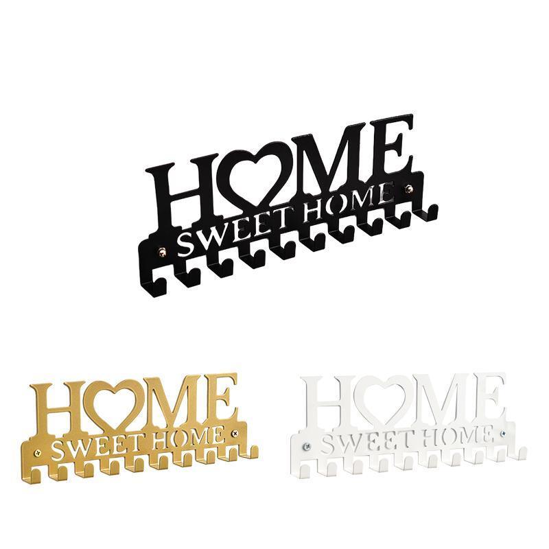 Retro Metal Iron Wall Hanging Mounted 10 Key Hooks Storage Holder Hook Rack - White