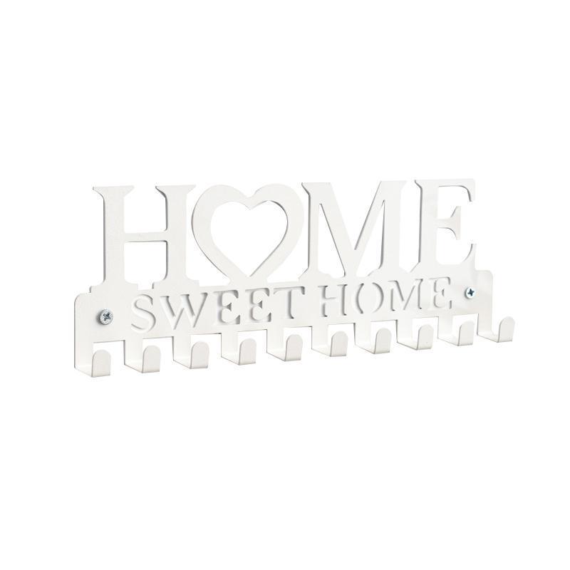 Retro Metal Iron Wall Hanging Mounted 10 Key Hooks Storage Holder Hook Rack - White