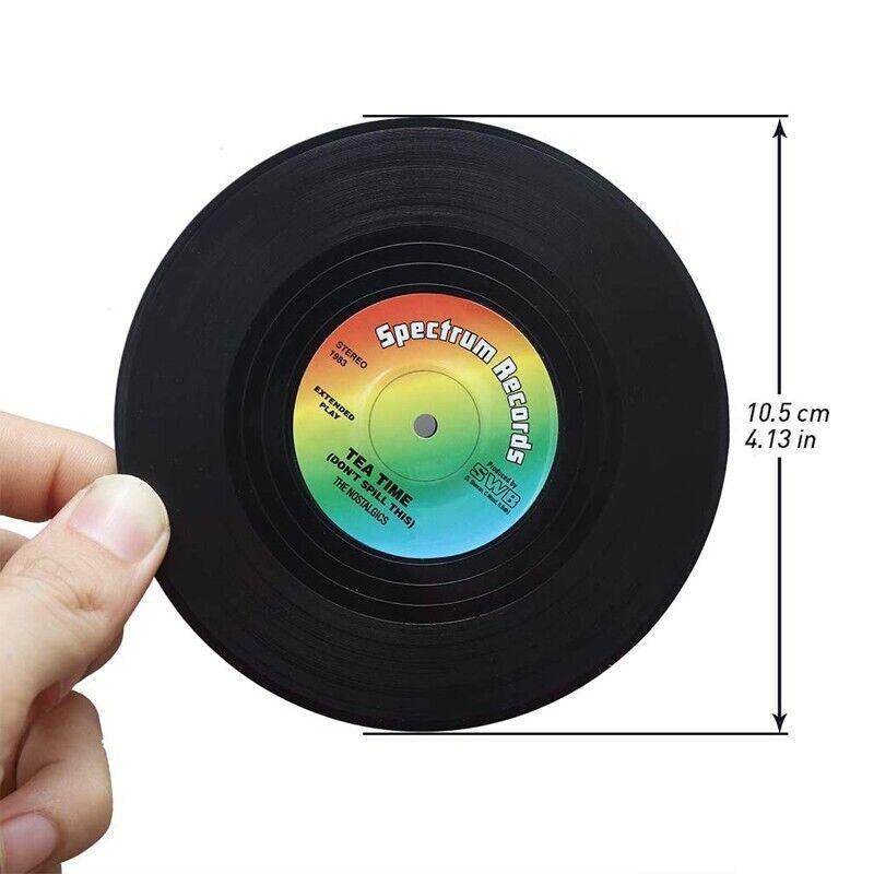 6PCS Retro Vinyl Record Drink Coasters Set - Round ABS Cup Mats for Home or Bar