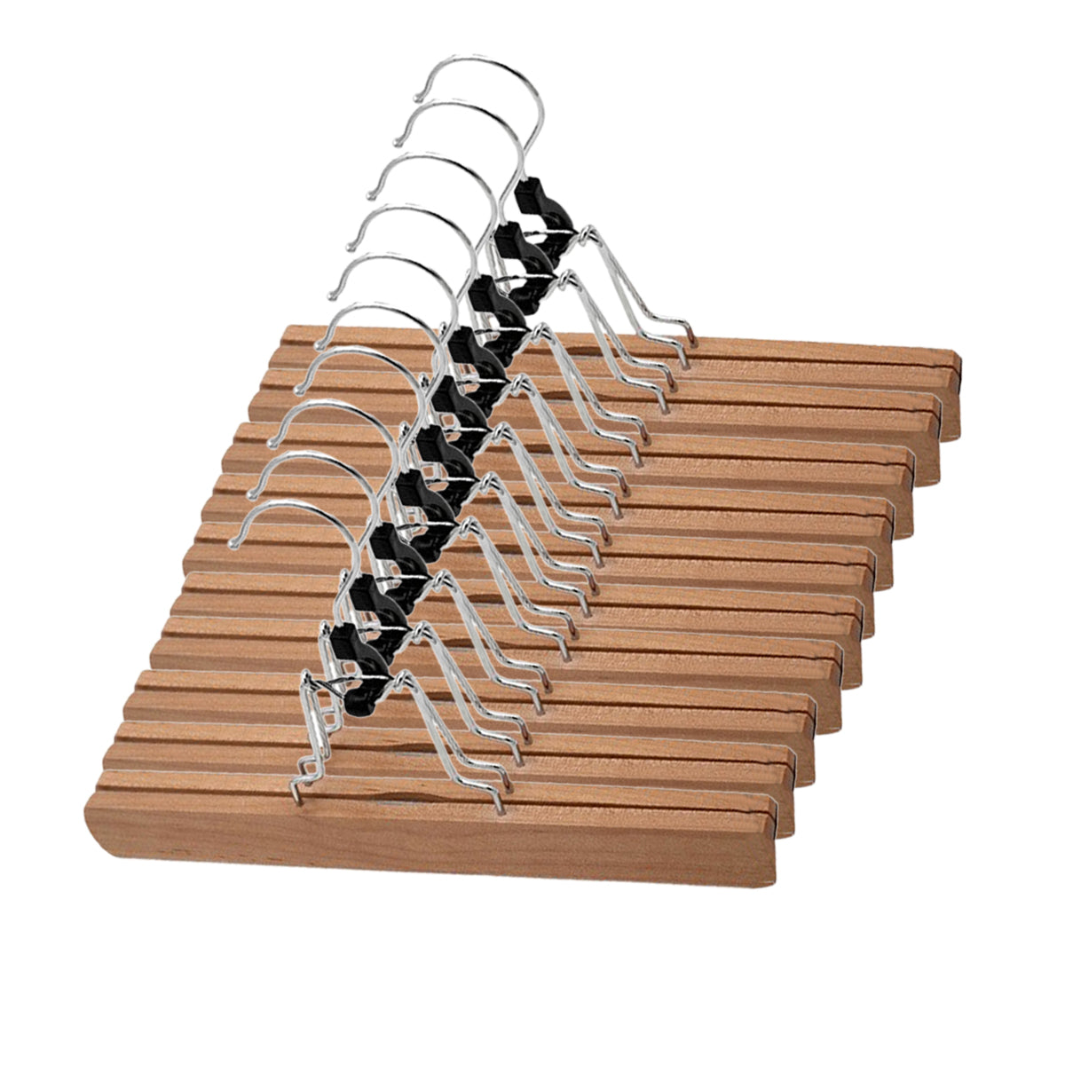 10pcs Solid Wood Skirt Clip Non Slip Hanger Flannel Trouser Clothes Organizer - Dark Brown