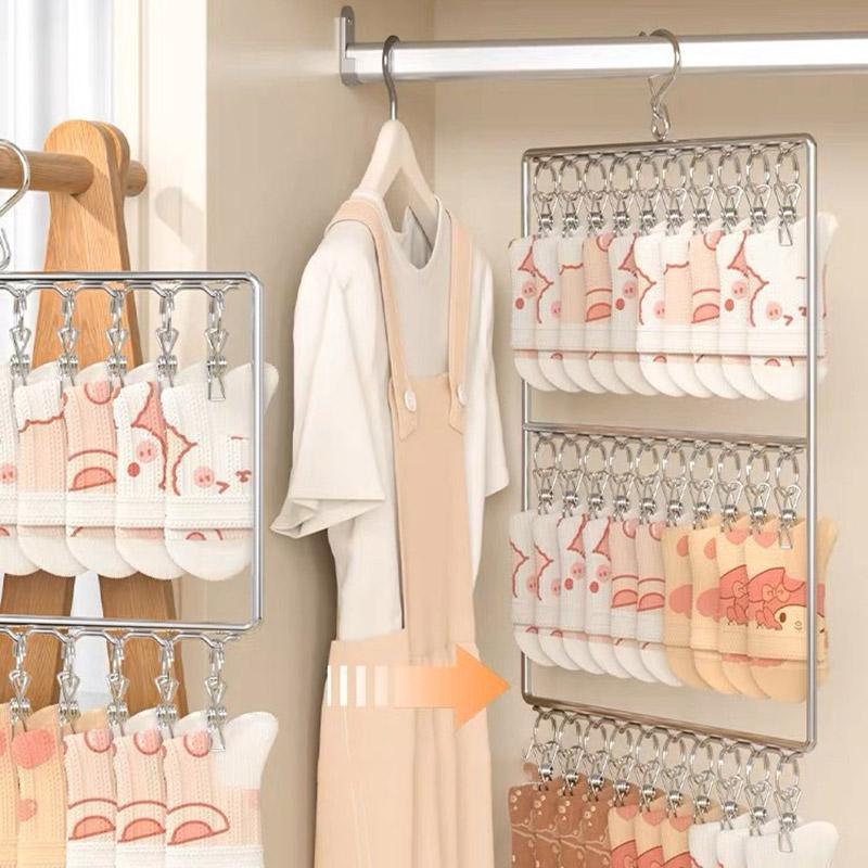 Stainless Steel Drying Rack Multi Function Windproof Underwear Clip Sock Hanger - 2-Tier