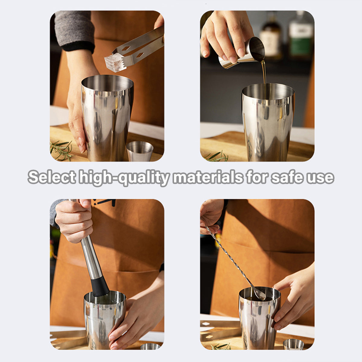 Cocktail Shaker Set Bar Tools Stainless Steel Mixing Glasses Drink Shaker Cups - Silver