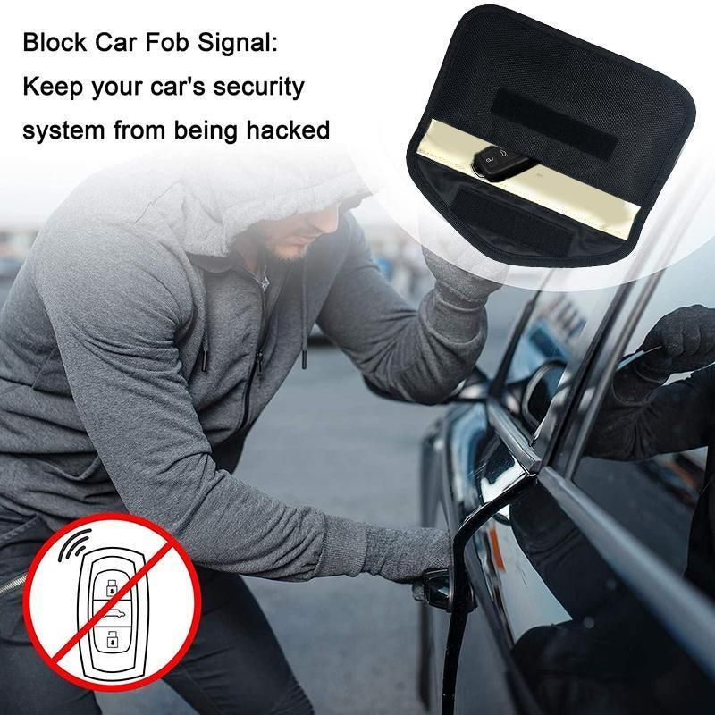 Car Key Case For Faraday Cage Fob Pouch Keyless RFID Blocking Bag - Coffee