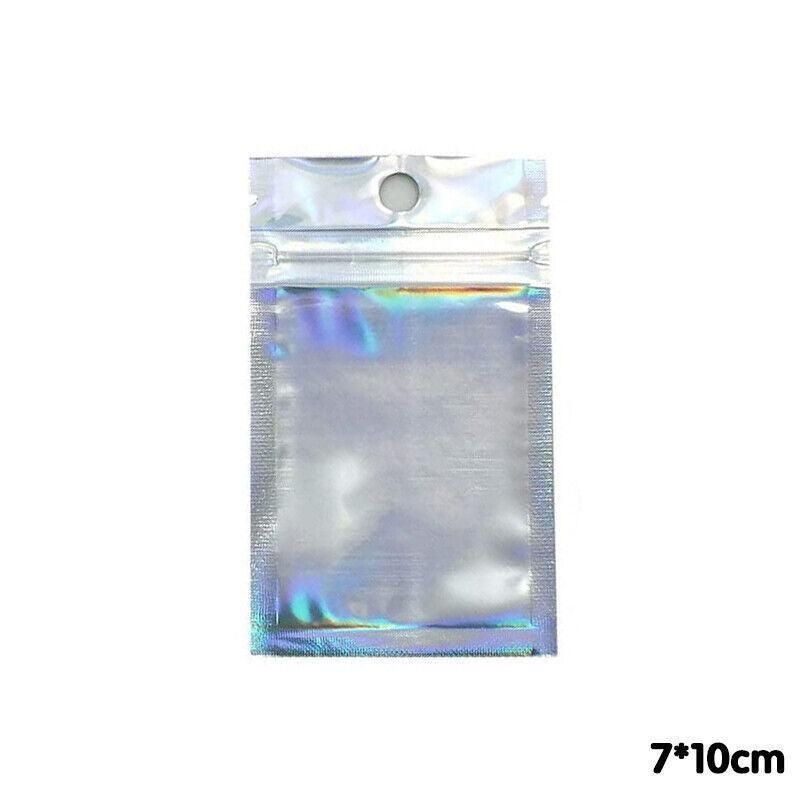 100/200X Iridescent Zip Bags for Food Storage & Holographic Makeup Pouch - 7*10cm 100PCS