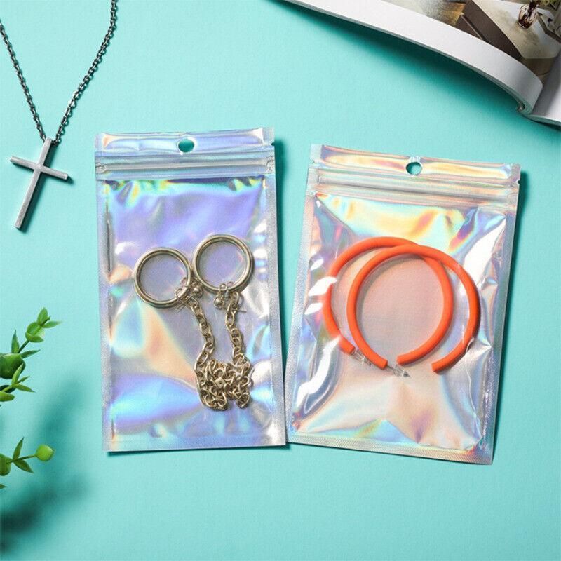100/200X Iridescent Zip Bags for Food Storage & Holographic Makeup Pouch - 7*10cm 200PCS