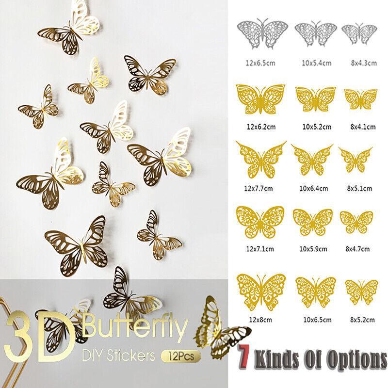 12X 3D Butterfly Wall Decals Stickers Removable Kids Nursery Decoration - 7606