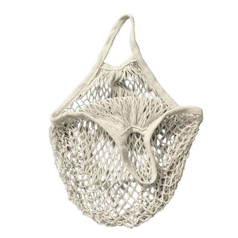 Reusable Mesh Net Shopping Bag String Tote Grocery Fruit Vegetable Storage - Beige