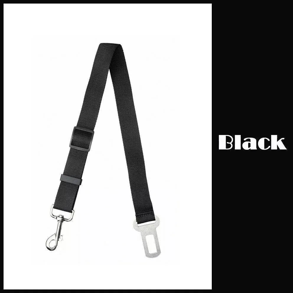 Adjustable Pet Harness Lead for Car Travel with Clip Attachment Nylon Restraint Strap - Black