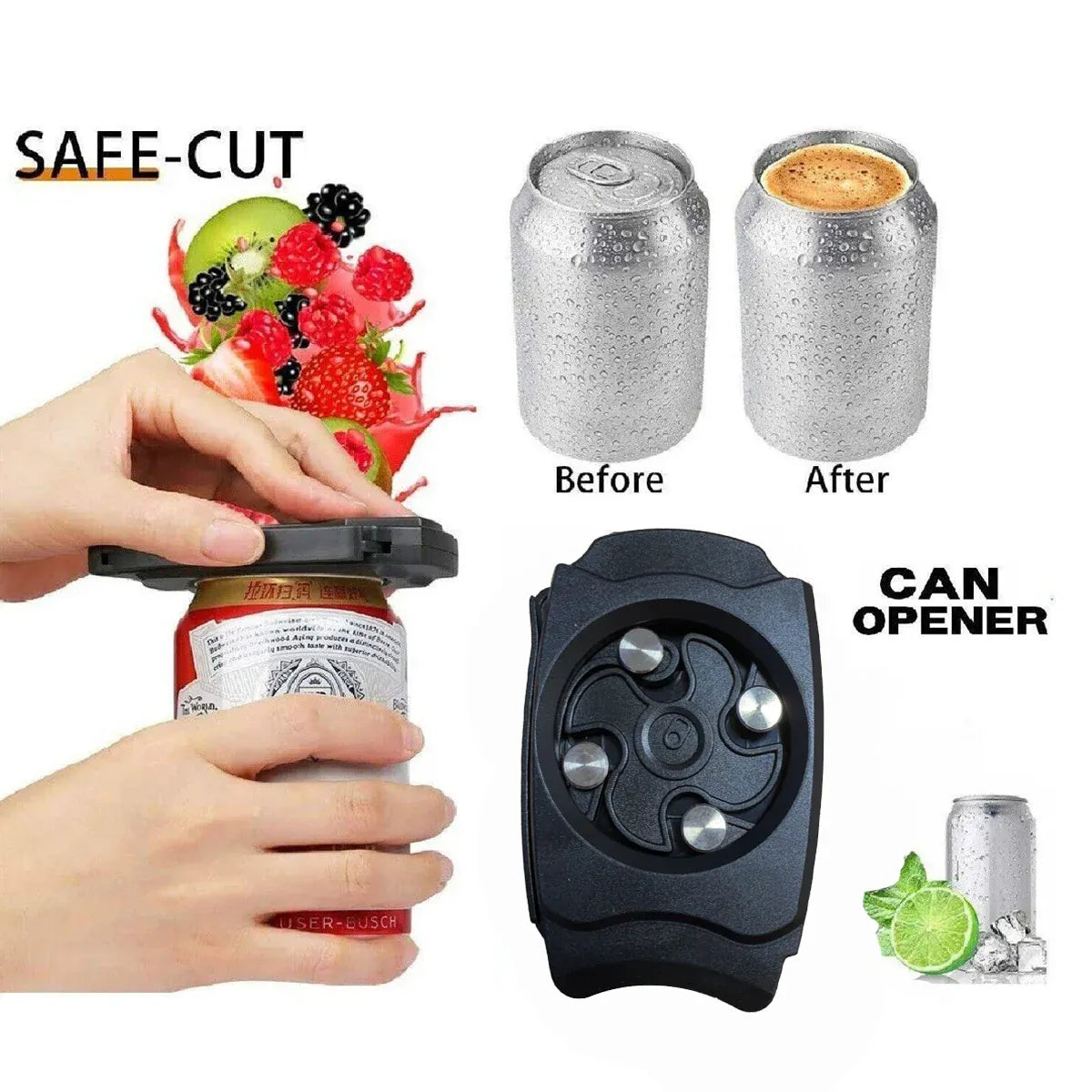 Topless Can Opener Manual Kitchen Tool for Beer Soda and Tin Bottles - Black