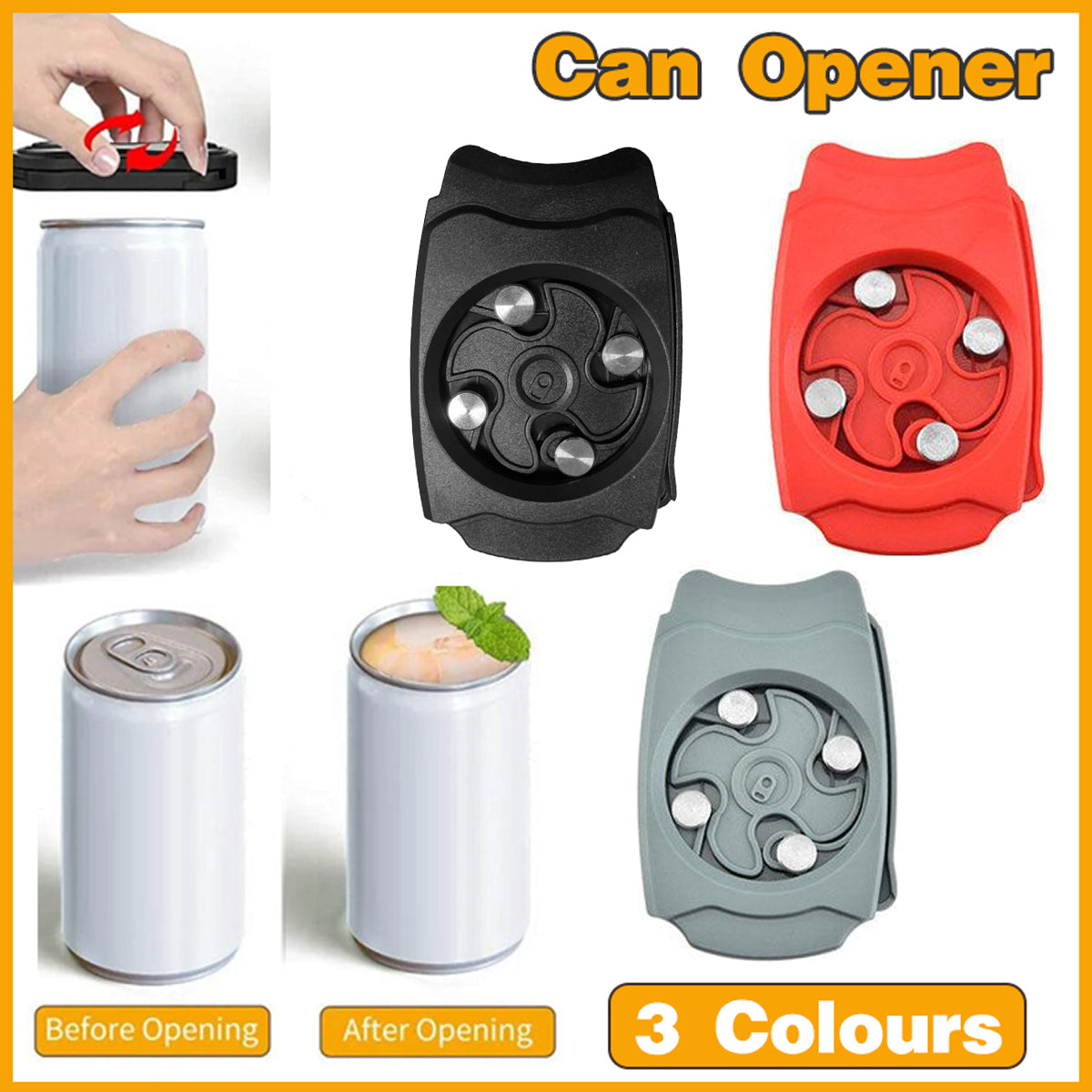 Topless Can Opener Manual Kitchen Tool for Beer Soda and Tin Bottles - Black