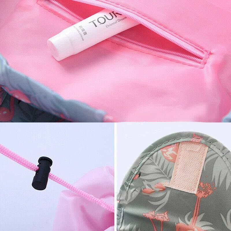 Portable Travel Makeup Bag Drawstring Cosmetic Pouch Lazy Storage Organiser Case - Black