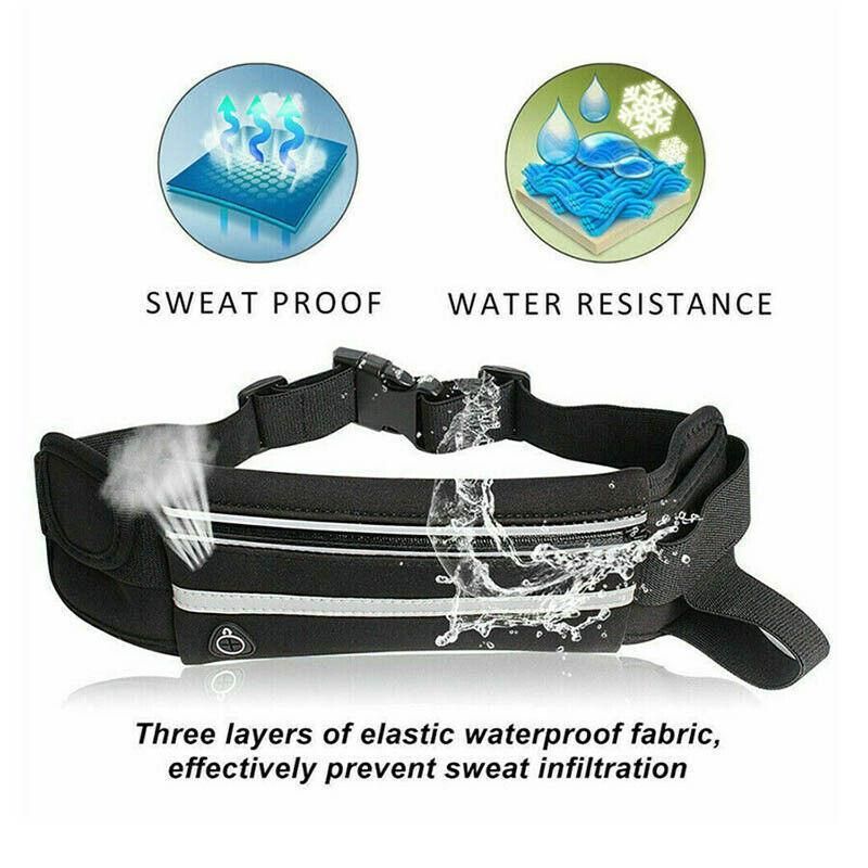 Waterproof Running Bum Bag Fanny Pack Waist Belt Money Wallet Zip Pouch Sports - Black