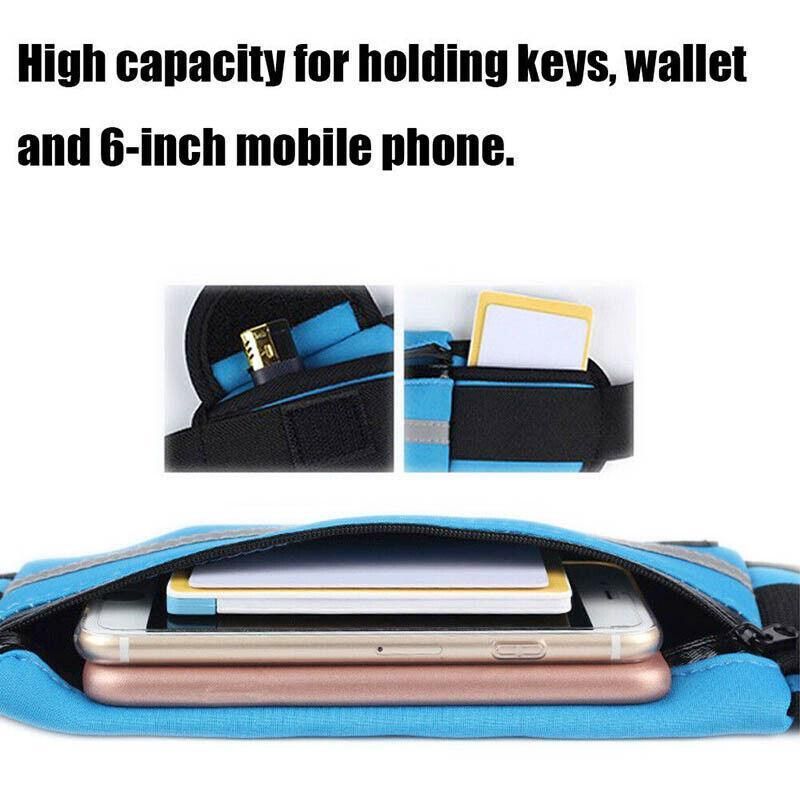 Waterproof Running Bum Bag Fanny Pack Waist Belt Money Wallet Zip Pouch Sports - Black