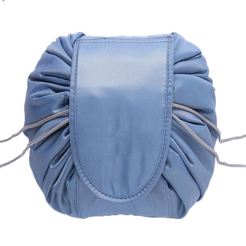 Portable Travel Makeup Bag Drawstring Cosmetic Pouch Lazy Storage Organiser Case - Blue