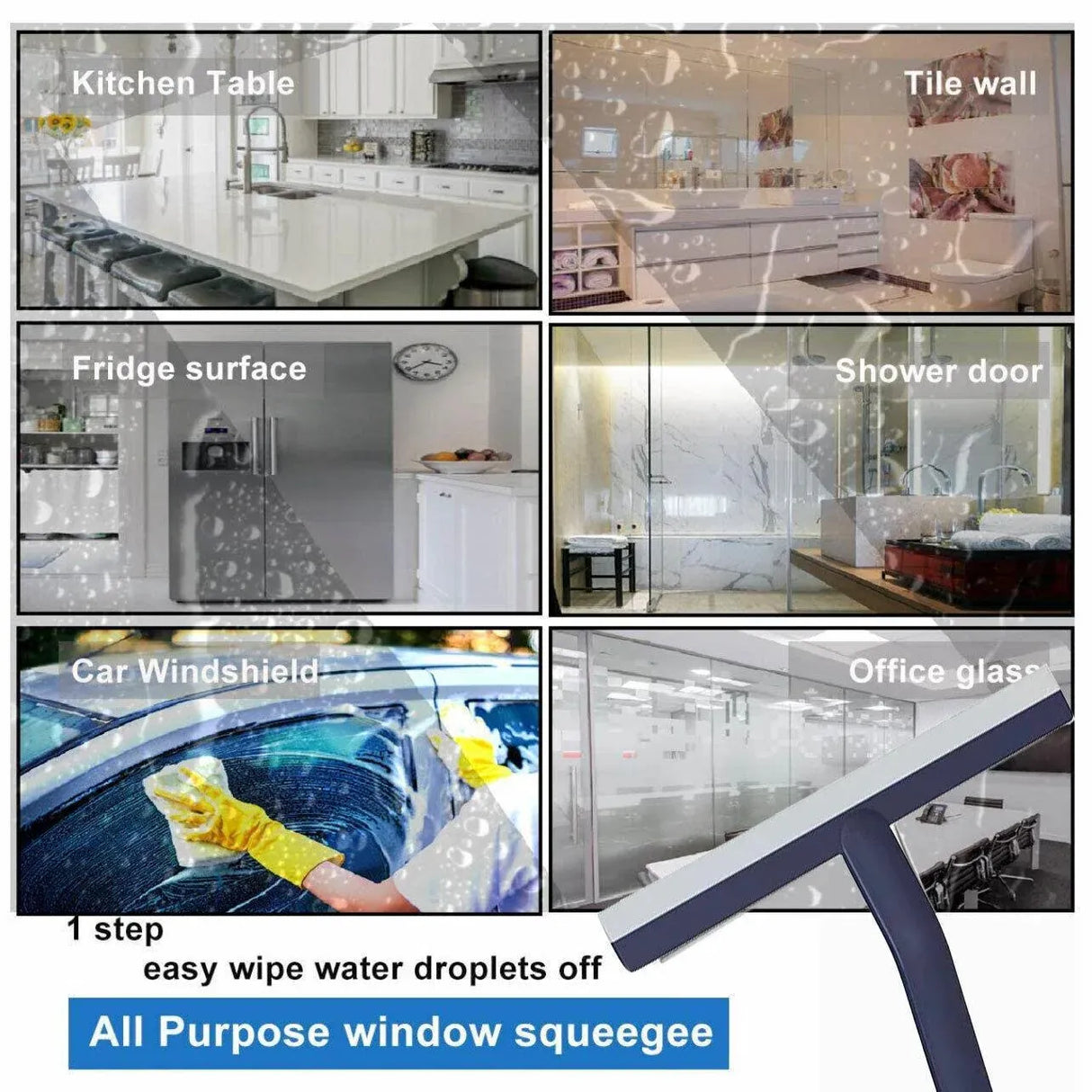 Shower Squeegee Bathroom Mirror Window Glass Cleaner Wiper Home Cleaning Tool - Blue