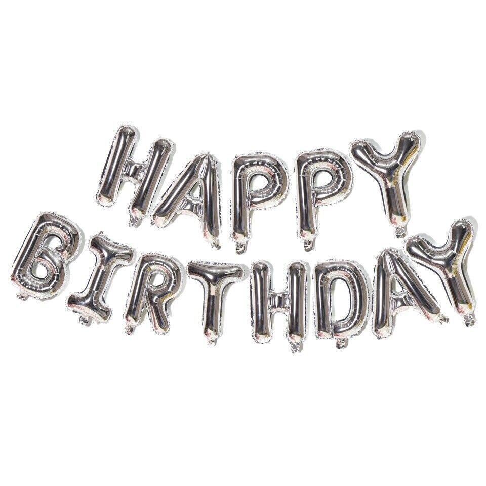 40Cm 3D Happy Birthday Letters Balloons Inflating Foil Banner Bunting Celebrate - Light Blue