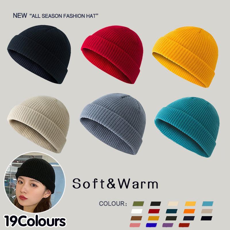 Men Women Mini Fisherman Beanie Winter Spring Hat Soft Knitted Docker Skull Cap - Light Grey