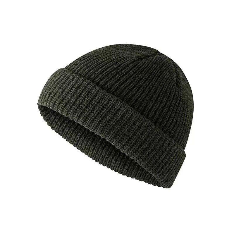 Men Women Mini Fisherman Beanie Winter Spring Hat Soft Knitted Docker Skull Cap - Light Grey