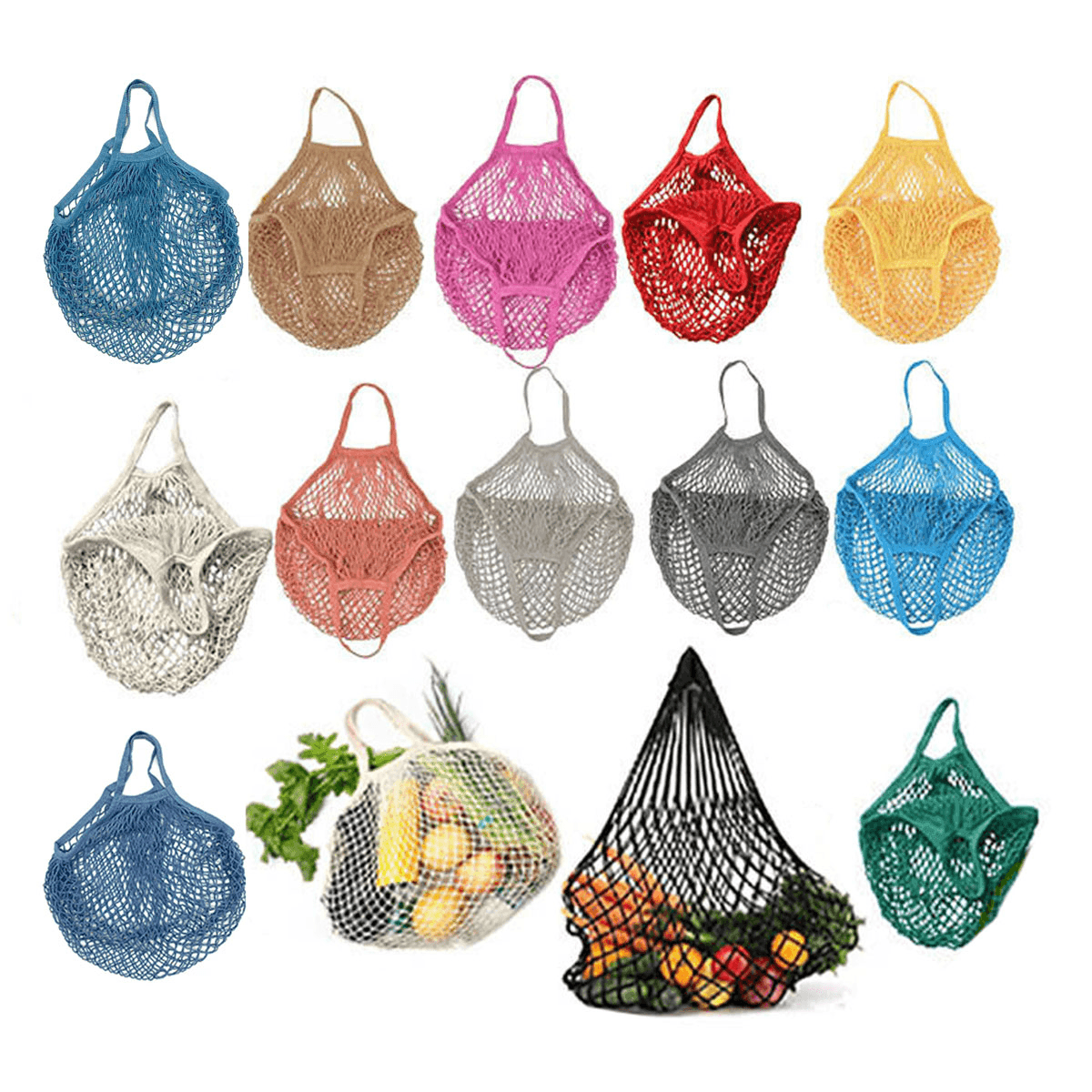 Reusable Mesh Net Shopping Bag String Tote Grocery Fruit Vegetable Storage - Rose Red