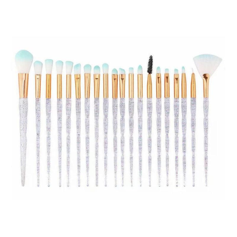 20 Pcs Eye Make-Up Brushes Diamond Unicorn Eyeshadow Eyebrow Blending Brush Set - Transparent