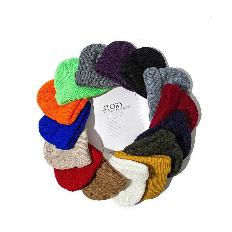 Men Women Mini Fisherman Beanie Winter Spring Hat Soft Knitted Docker Skull Cap - White