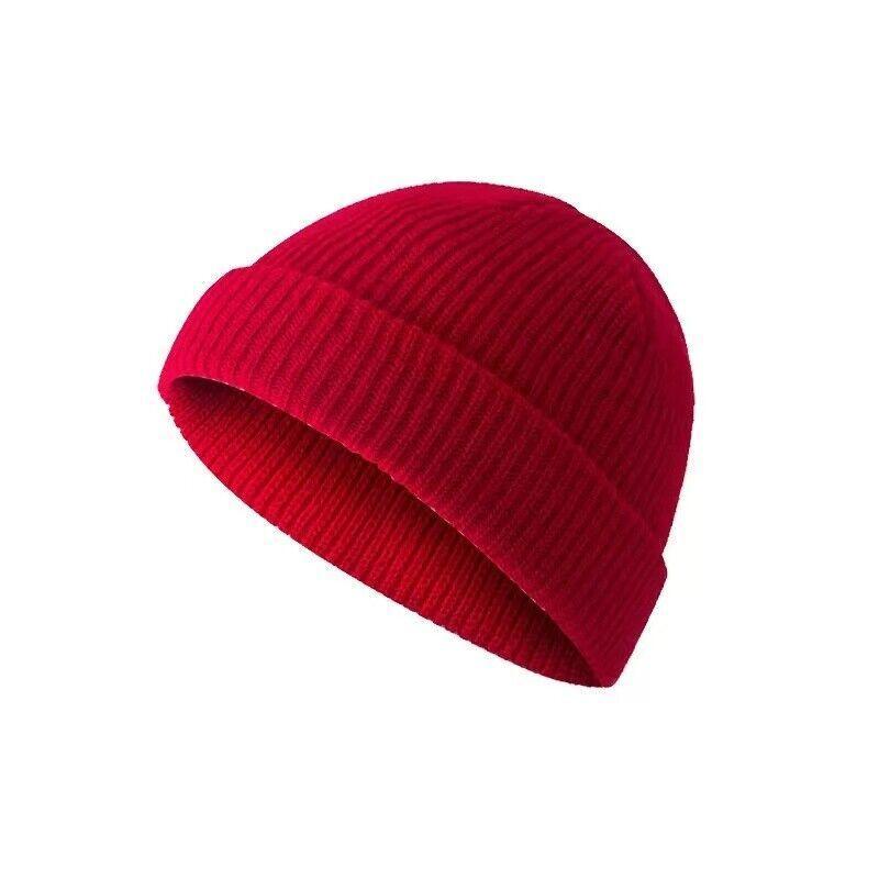 Men Women Mini Fisherman Beanie Winter Spring Hat Soft Knitted Docker Skull Cap - White