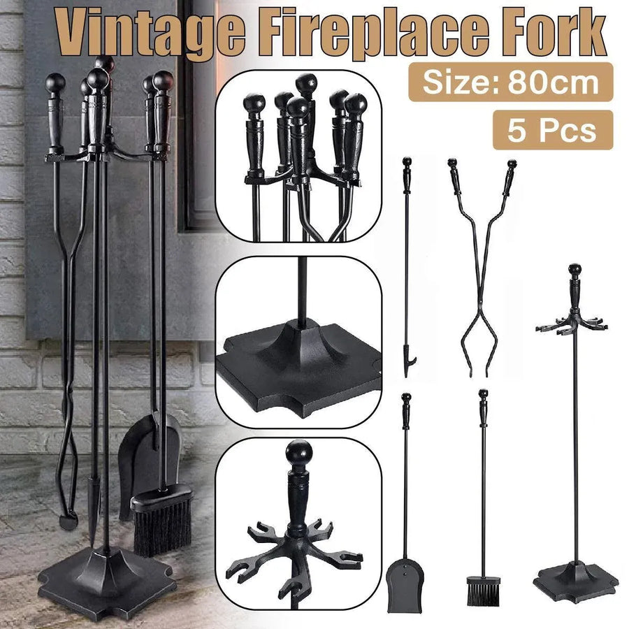 5-Piece Fireplace Tool Set with Stand
