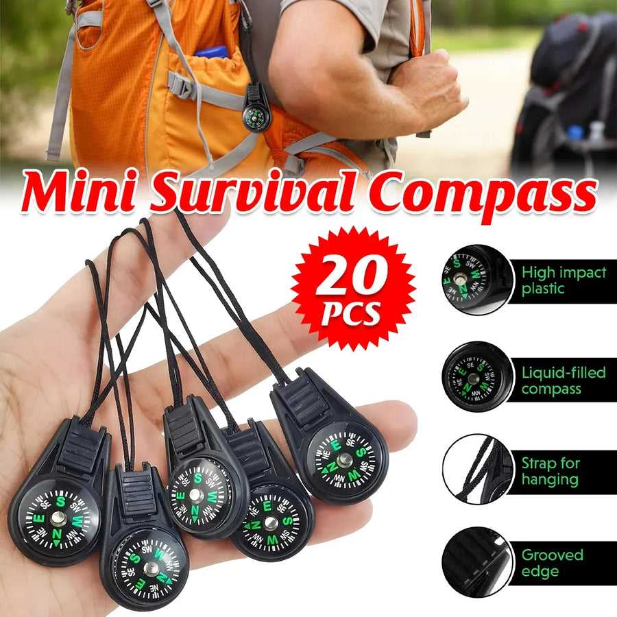 20PCS Portable Mini Survival Compass for Camping Hiking Adventure Navigation