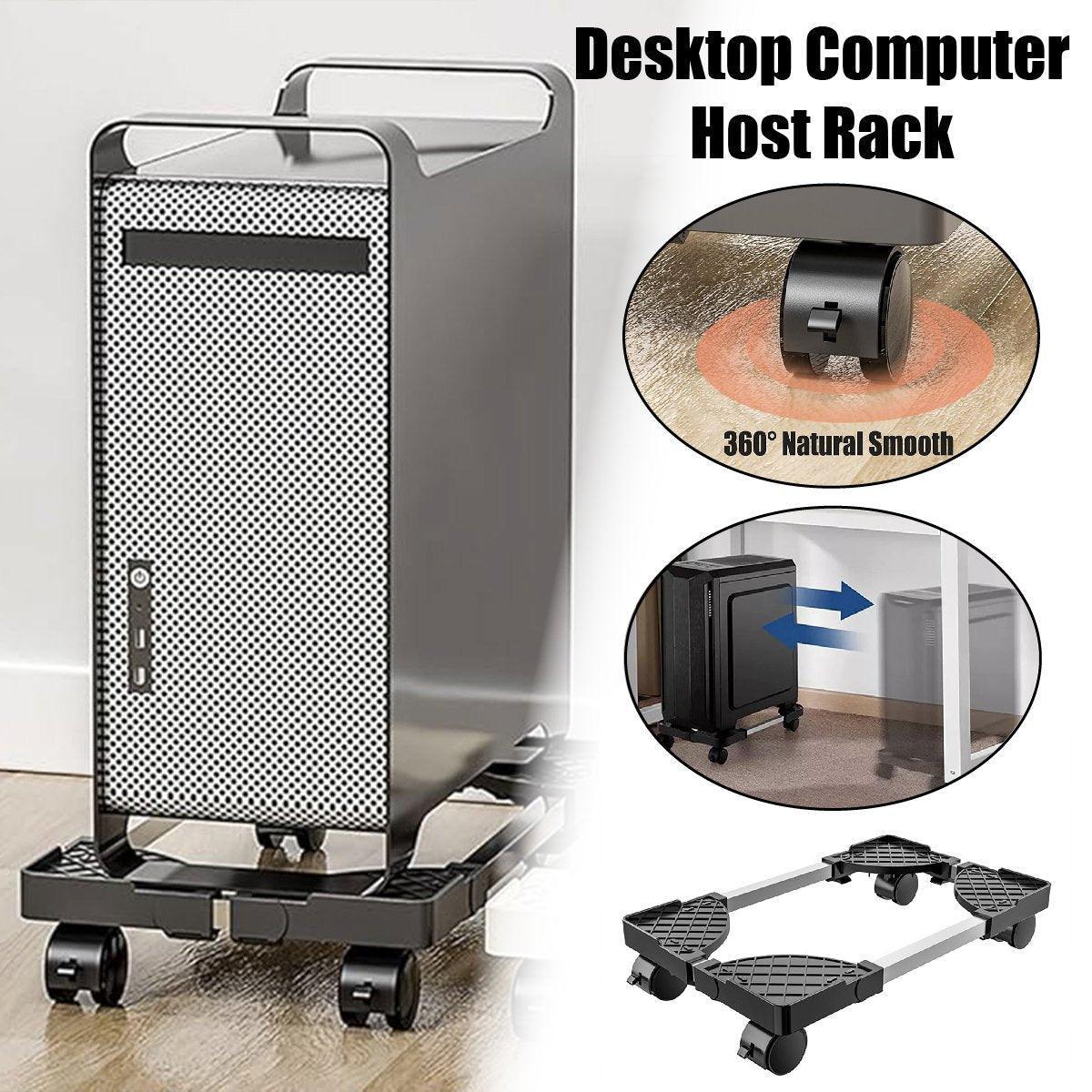 Adjustable Desktop Computer Tower Stand Telescopic Chassis Holder with Wheels