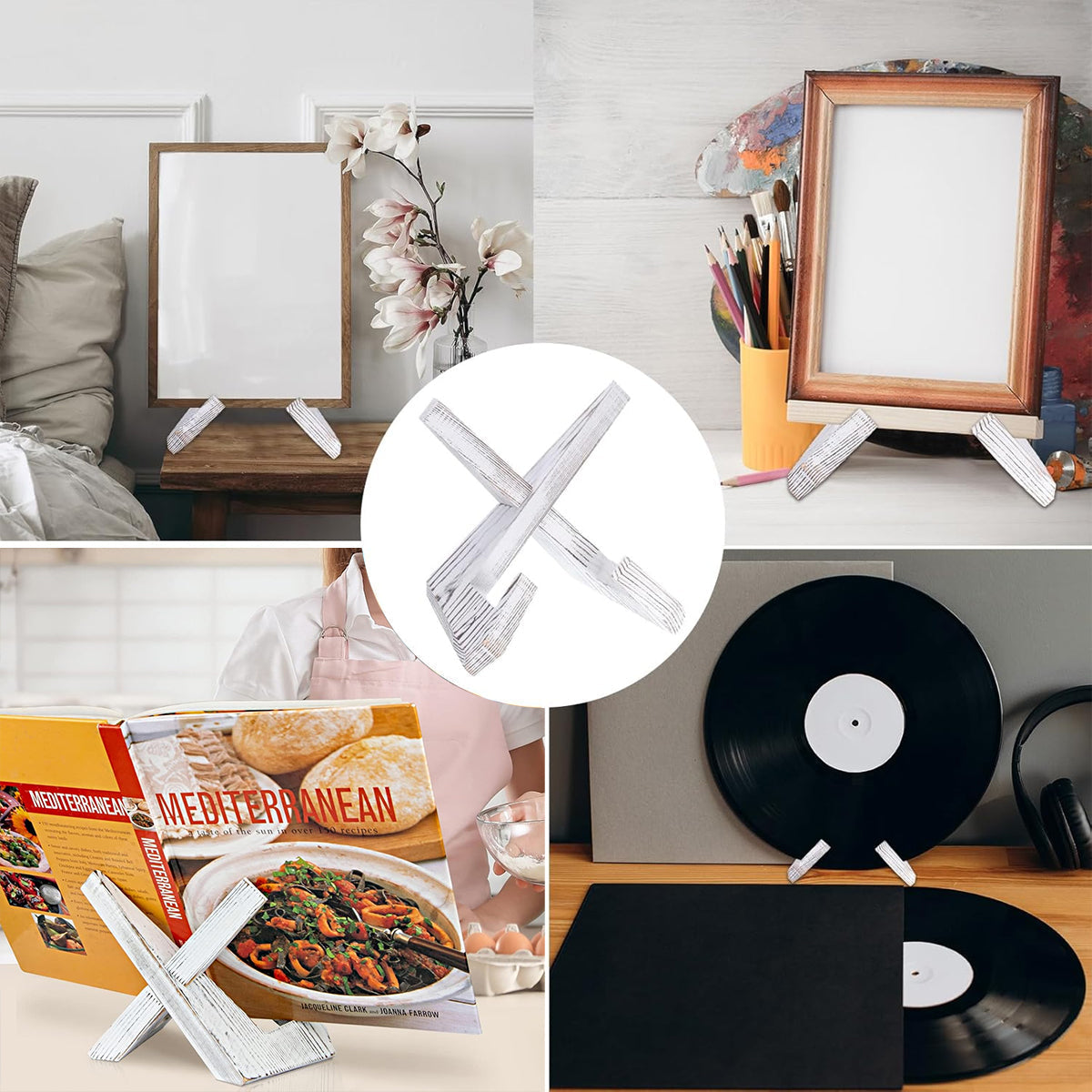 Wooden Plate Stand Rack Display Holder Wooden Support Desktop Reading Stand - White