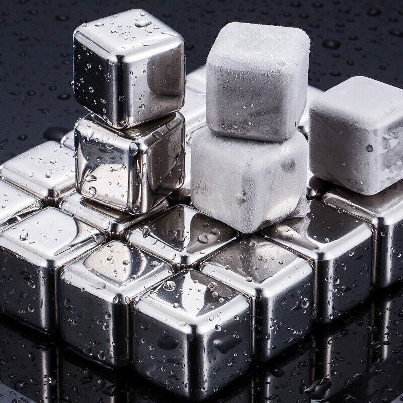 Stainless Steel Whiskey Stones X 8 Ice Cubes With Tong Reusable Cooling Ice Cube
