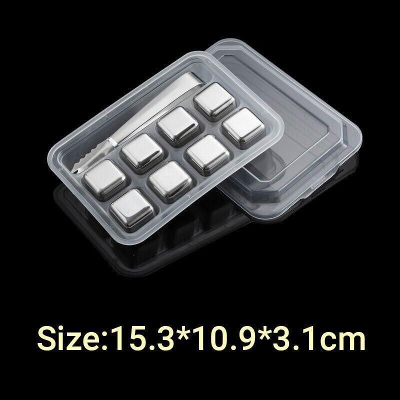 Stainless Steel Whiskey Stones X 8 Ice Cubes With Tong Reusable Cooling Ice Cube