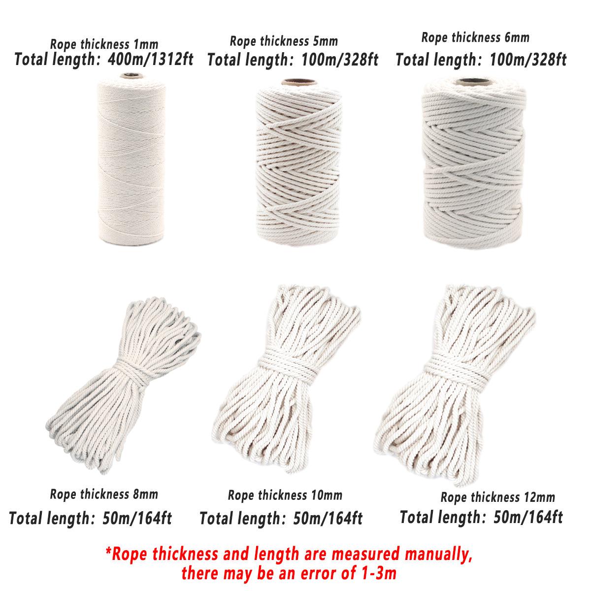 Cotton Rope Macrame Cord 1-12mm DIY Craft Tapestry Binding Decorative String - 12mm x 50m