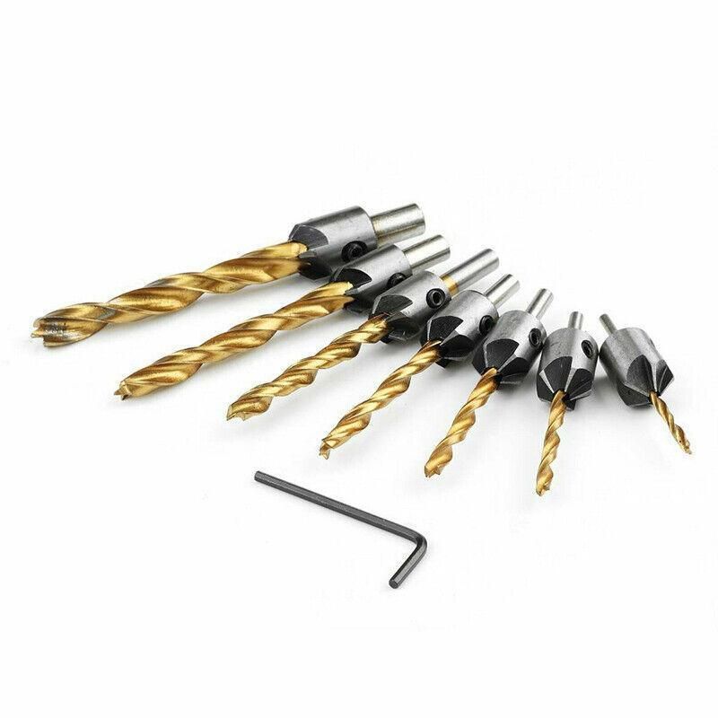 8Pcs 3-10Mm 5 Flute Countersink Drill Bit Set Reamer Woodworking Chamfer Tools
