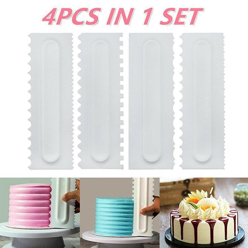 4Pcs Cake Decorating Icing Smoother Edge Frosting Scraper Comb Pastry Spatulas