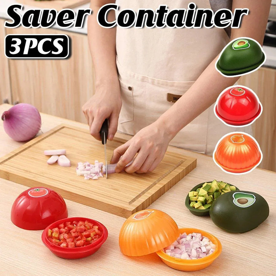 3X Plastic Fruit Vegetable Storage Container Avocado Tomato Lemon Onion Box and Lid