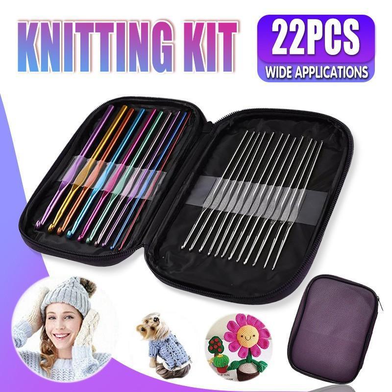 22PCS Crochet Hook Set Aluminium Knitting Needles with Case for DIY Yarn Craft