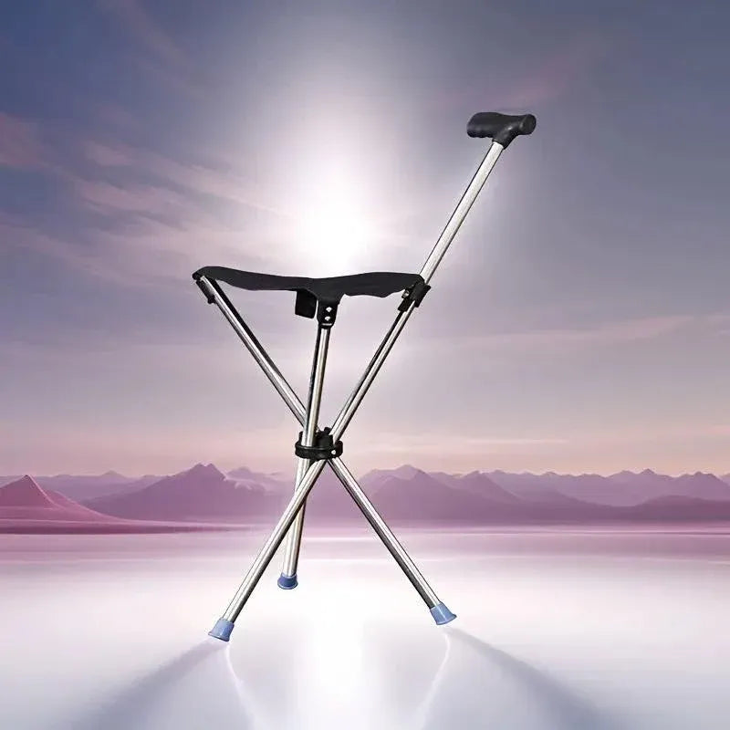 Stainless Steel Walking Stick with Seat Folding Cane Chair for Travel and Outdoor Use