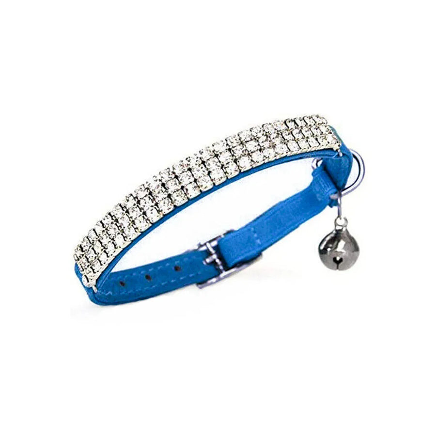 Suede Adjustable Pet Collar with Rhinestone for Cat Puppy 5 Colours Quick Release - Blue