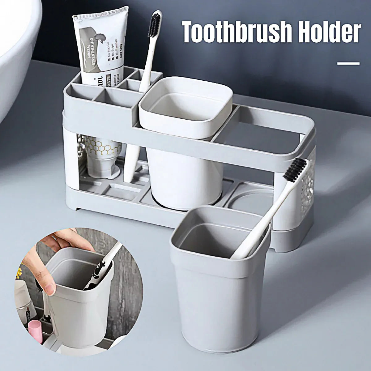 Shelf Cup Set Toothbrush Holder Plastic Stand Storage Racks Toothpaste Bathroom