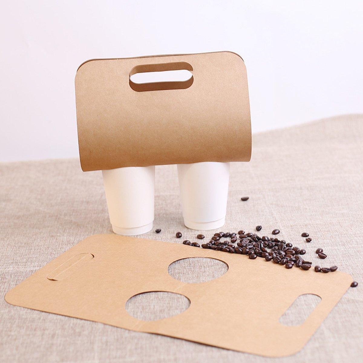 100pcs Kraft Paper Cup Holder Portable Coffee Drink Carrier Reusable Storage - Handheld Single Cup