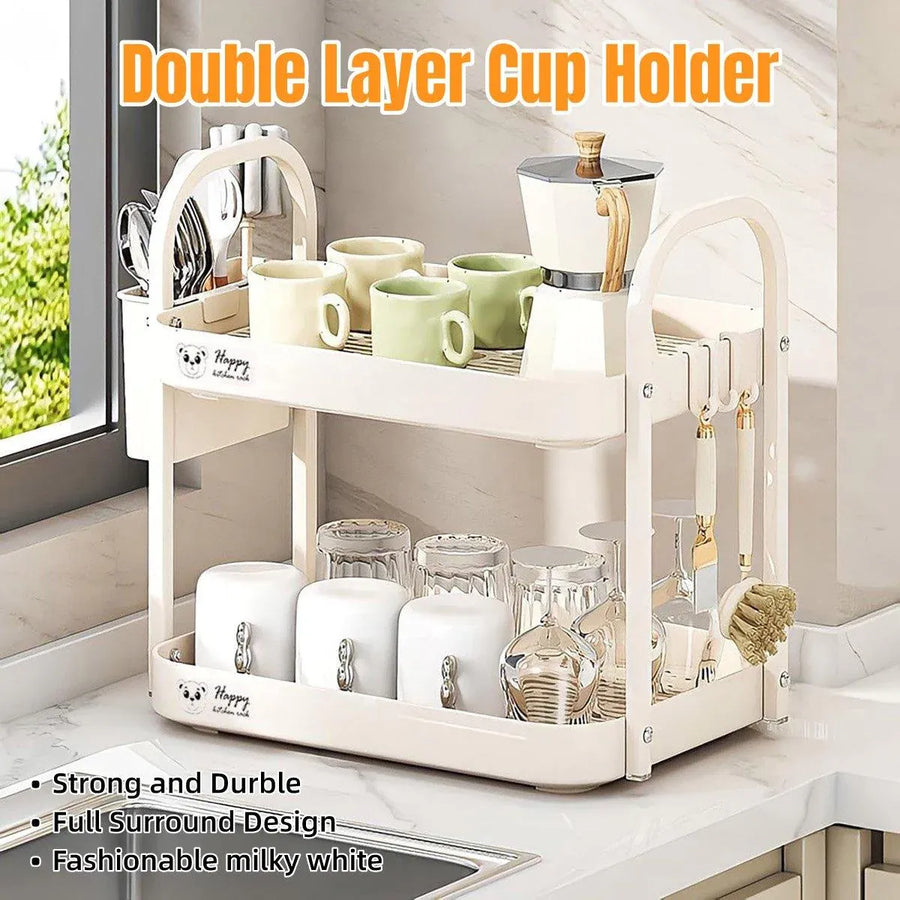 Double Layer Shelf Storage Rack for Water Cups Tea Cups Organizer Kitchen Rack