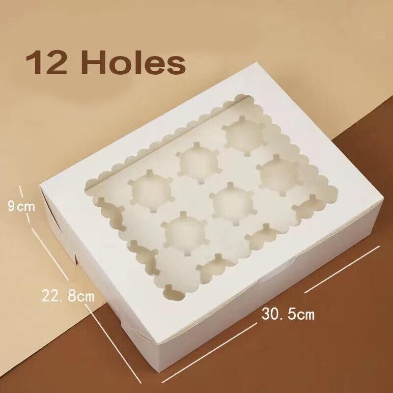 Cupcake Box Cases 1/2/4/8/12 Holes Window Face Cases Party Wedding Muffin Baking - 6 Holes 25PCS