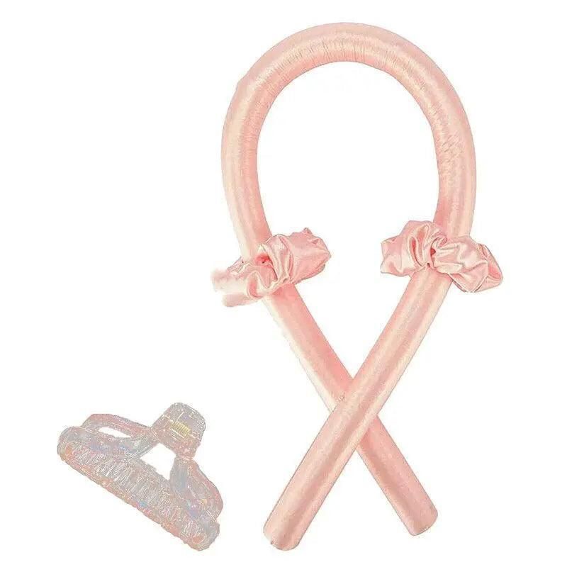 Heatless Curling Rod Headband Silk Curling Ribbon Hair Roller Lazy Curler Sets - 4Pcs/Set B (Pink,With Clip)
