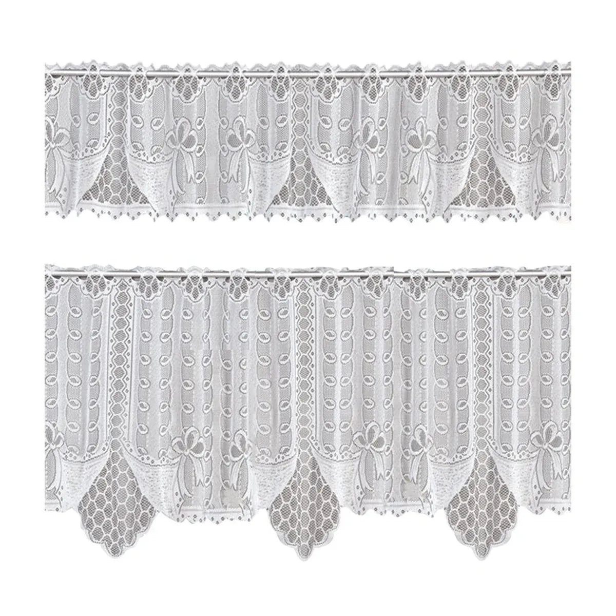 White Lace Window Curtain Short Tier Panel for Kitchen Bathroom