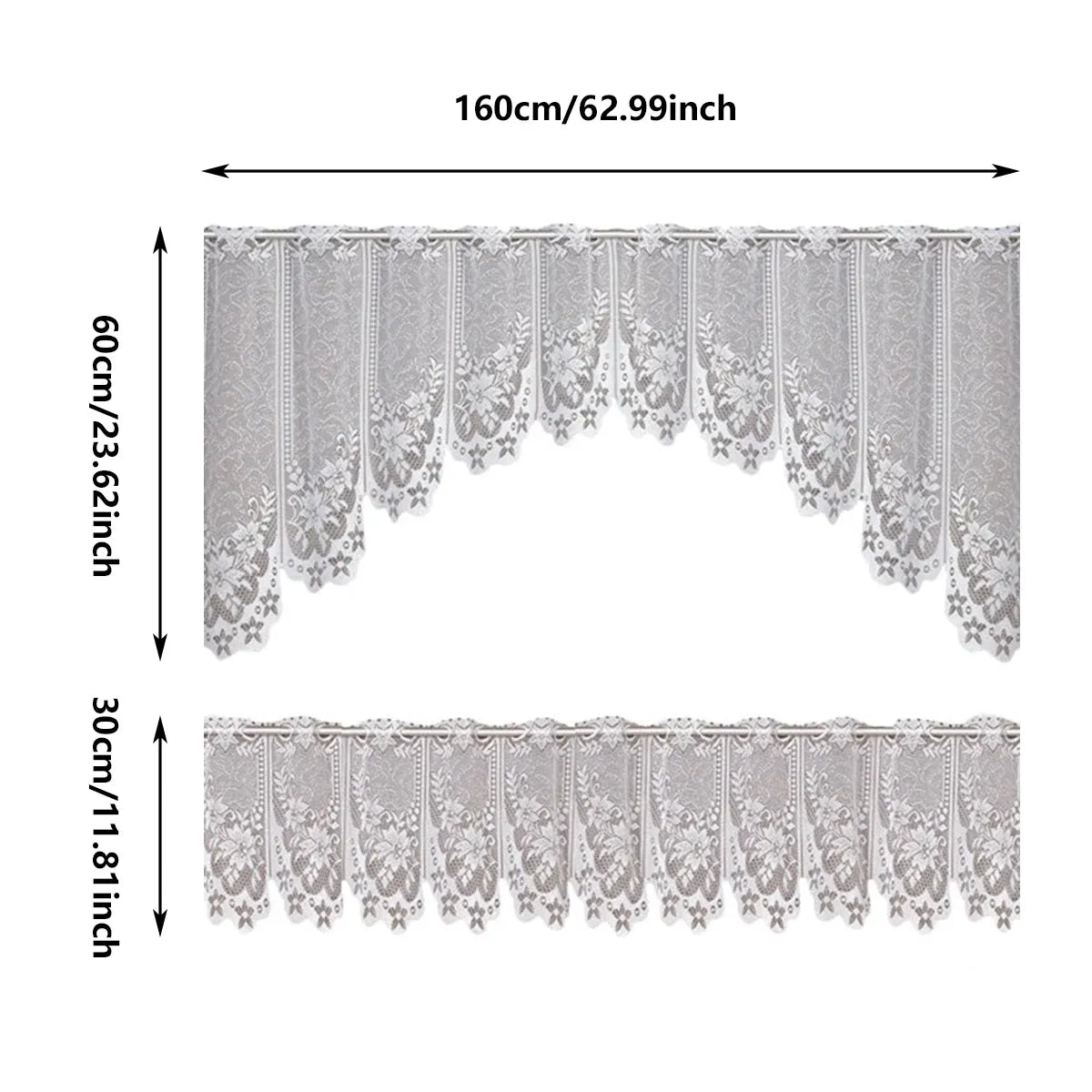 White Lace Window Curtain Short Tier Panel for Kitchen Bathroom