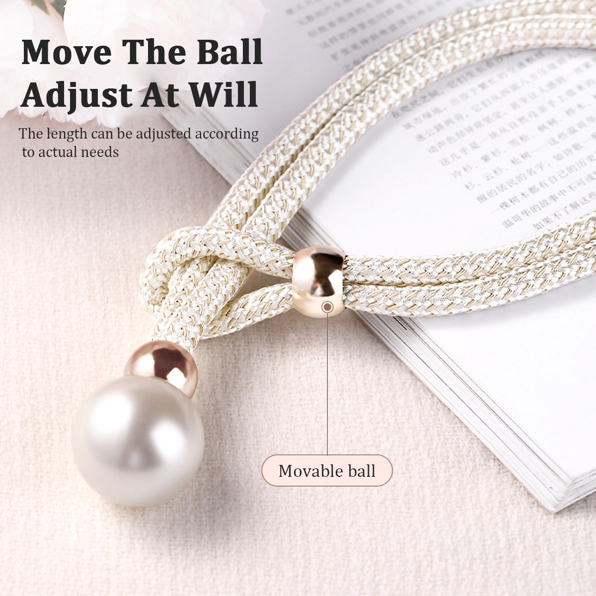 Curtain Tiebacks Pearl Strap Set 3 Pairs Decorative Buckle Holder Rings Hooks - White