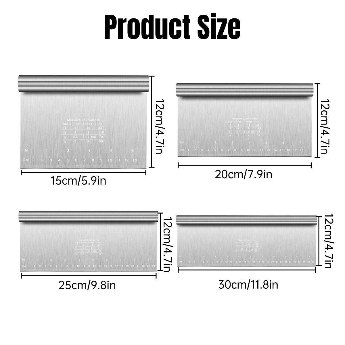 Stainless Steel Dough Cutter Knife Measurement Scraper Pastry Baking Tool - 20cm