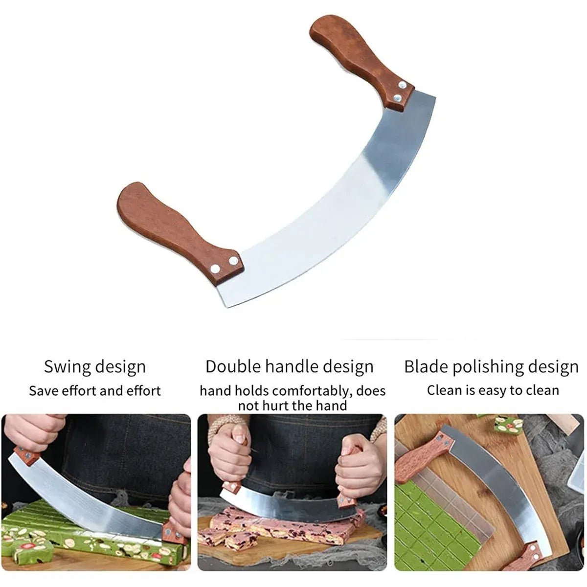Stainless Steel Nougat Cutting Knife Arc Baking Tool For Snowflake Crisp Candy