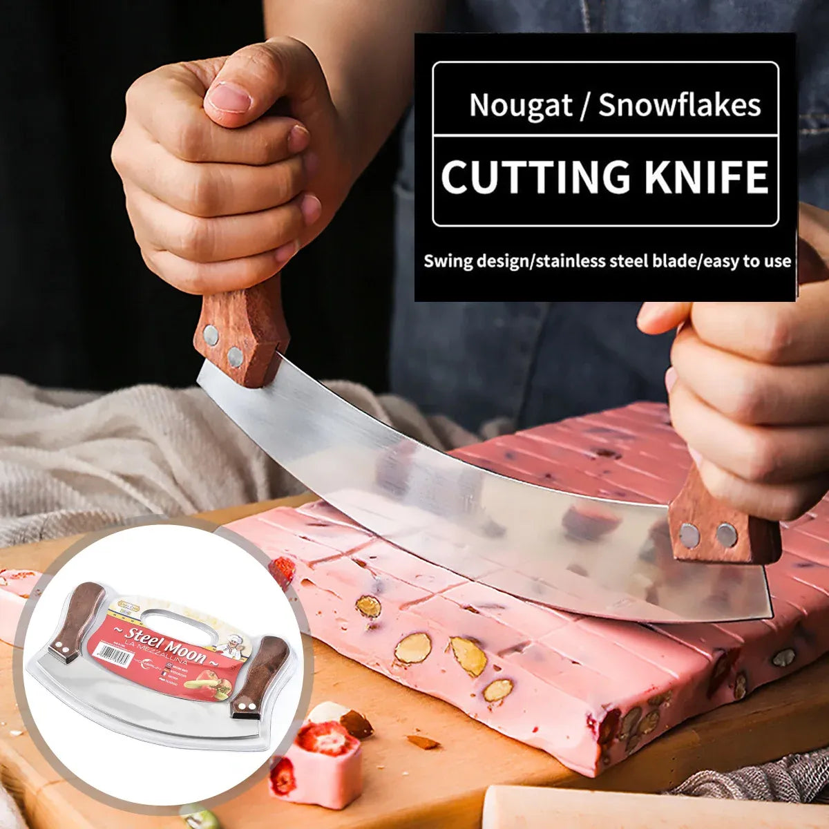 Stainless Steel Nougat Cutting Knife Arc Baking Tool For Snowflake Crisp Candy